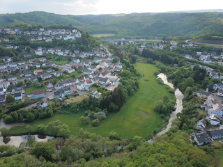 river and villages from above