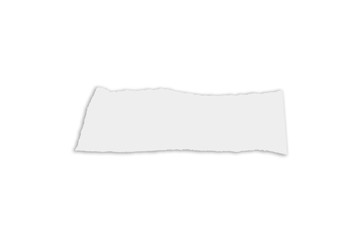 close up of a white ripped piece of paper on white background with clipping path.