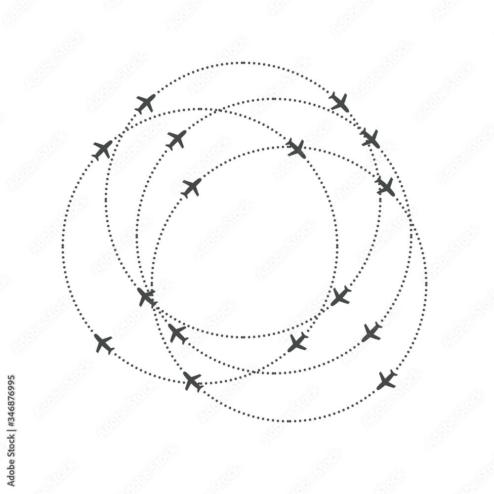 Poster Aircraft circling on a circular trajectory. Airplane and round path direction. Simple sillhouette Vector illustration.