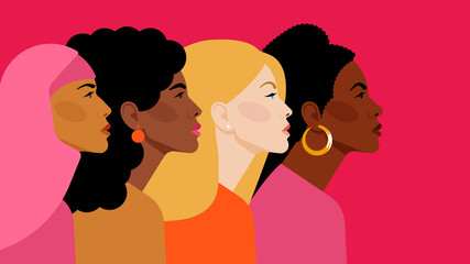 Diverse multi-ethnic women. Different women: African, Asian, Chinese, European, Latin American, Arab. Women different nationalities and cultures. The struggle, independence, equality, diversity