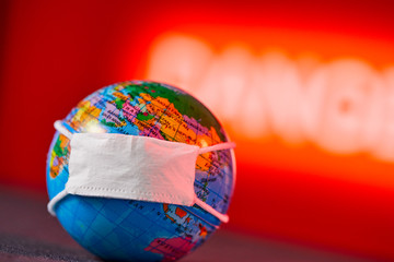  Surgical Face Mask and Globe model. Coronavirus Concept.