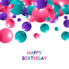 Abstract background with dynamic 3d spheres. Plastic colorful bubbles. Vector illustration of glossy balls. Modern trendy banner or poster design. Happy birthday. eps 10
