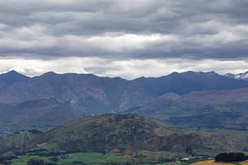 Scenic view of the blue mountains of the South Island. New Zealand