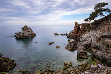 Fototapeta na wymiar Lloret de Mar beach in Costa Brava of Catalonia, Spain.