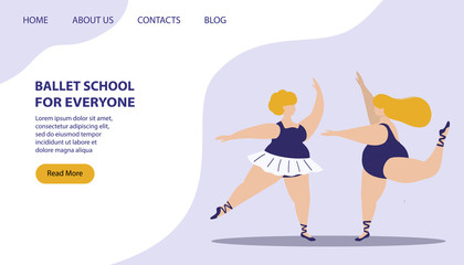 Fototapeta na wymiar Ballet school for everyone landing page template. Body positive concept.