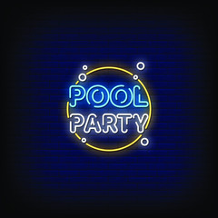 Pool Party Neon Signs Style Text Vector