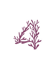 Number 4 purple colored seaweeds underwater ocean plant sea coral elements flat vector illustration on white background