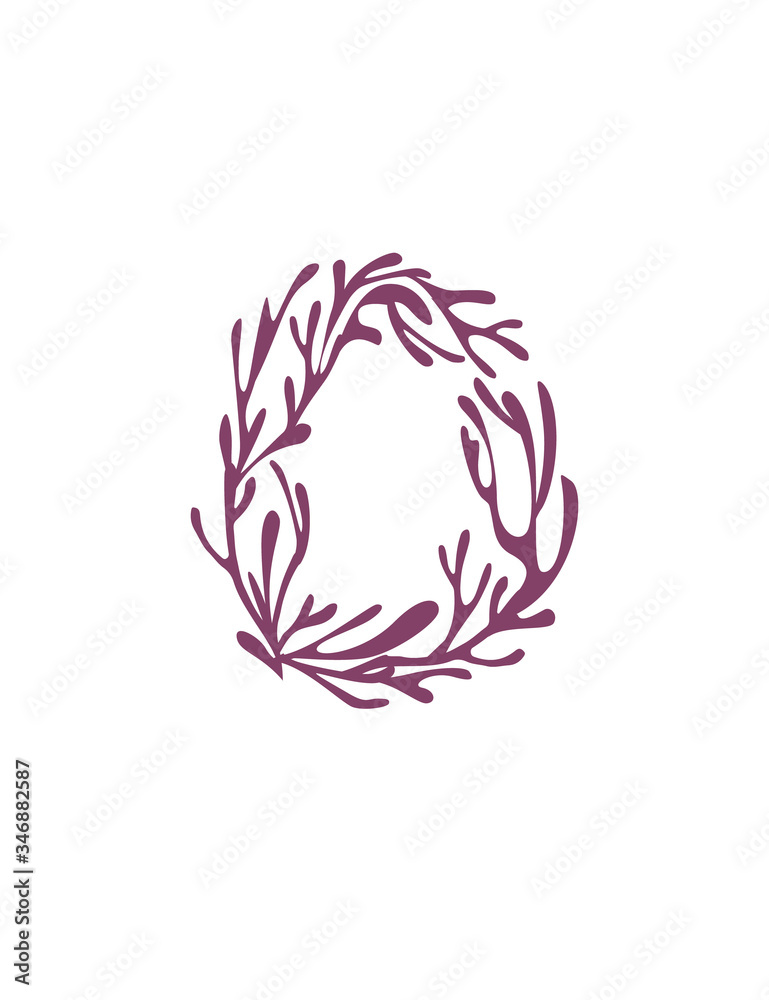 Wall mural Number 0 purple colored seaweeds underwater ocean plant sea coral elements flat vector illustration on white background