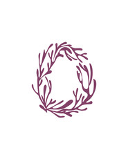 Number 0 purple colored seaweeds underwater ocean plant sea coral elements flat vector illustration on white background