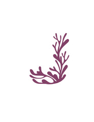 Obraz premium Letter J purple colored seaweeds underwater ocean plant sea coral elements flat vector illustration on white background