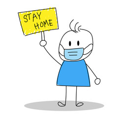 Flat style vector illustration of cartoon doodle character hold sign 