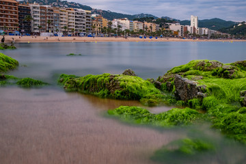Lloret de Mar beach in Costa Brava of Catalonia, Spain.