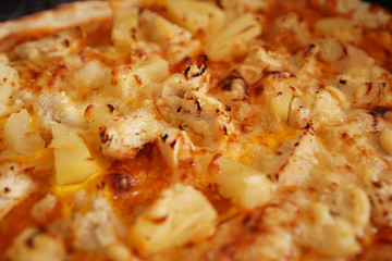 Close up hawaiian pizza - simple homemade Hawaiian pizza