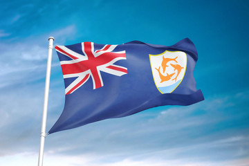 Anguilla flag waving sky background 3D illustration