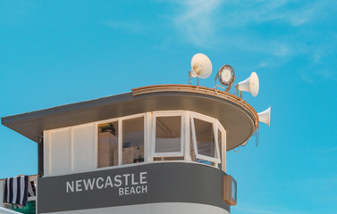 Close-up shot of the lifeguards hut at Newcastle Beach, New South Wales, Australia.