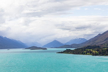 Landscapes of the South Island.  Panorama  of  Wakatipu lake. New Zealand