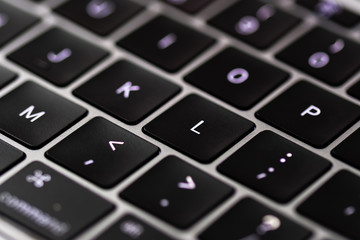 black color Computer keyboard macro close up view