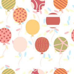 Seamless pattern of flat balloons with different texture pattern flat vector illustration on white background