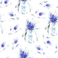 seamless pattern with watercolor muscari flowers