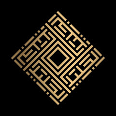 Golden Islamic calligraphy Al-Jaliil of kufi style