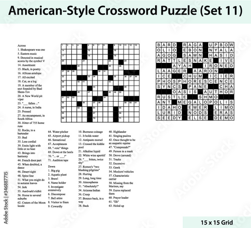 American style crossword puzzle with a 15 x 15 grid - Includes blank crossword grid, clues, and solution - Wall mural