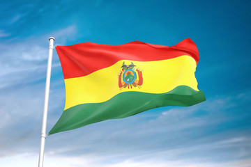 Bolivia flag waving sky background 3D illustration