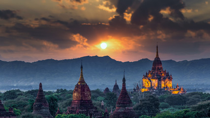 Asian ancient architecture archaeology temple in Bagan at sunset, Myanmar ananda temple in the Bagan Archaeological Zone Pagodas and temple of Bagan world heritage site, Myanmar, Asia.