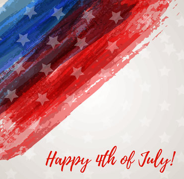 USA Happy 4th of July background - independence day holiday in United States of America. Abstract grunge watercolor flag. Template for holiday banner, invitation, flyer, etc.
