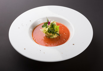Red cold tomato spanish gaspacho soup