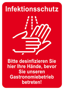 ds187 DiskretionSchild - Gastronomie Schild: Infektionsschutz - Bitte desinfizieren Sie hier Ihre Hände, bevor Sie unseren Gastronomiebetrieb betreten! - Druckvorlage DIN A1 A2 A3 A4 - xxl g9595