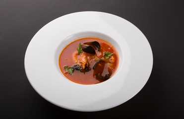 Red spicy seafood soup with shrimps