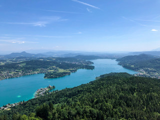 Fototapeta na wymiar Panorama view of Wörthersee on vacation