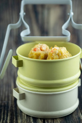 Shrimp Chinese Steamed Dumpling served in tiffin