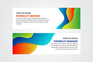 Obraz premium Horizontal banners with 3D abstract background, white paper cut shapes. design layout for business presentations, flyers, posters and invitations. Carving art with blue, orange, green white colors
