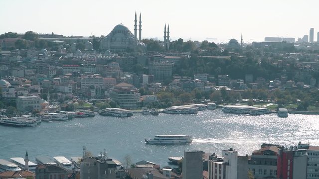 ISTANBUL, TURKEY, May 23rd 2018: Sea traffic in Bosphorus strait. Ships in Bosporus strait. Istanbul. Turkey
