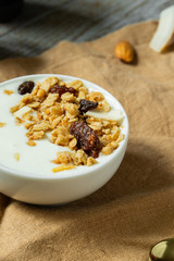smoothie bowl on brown napkin close up