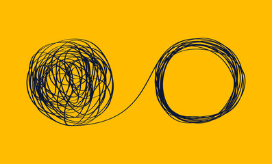 concept icon showing the unraveling of a tangled line. metaphor for a mentor or coach in problems business - obrazy, fototapety, plakaty