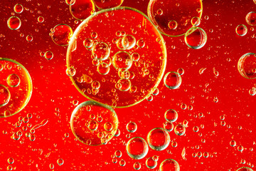 Close up foam bubble red color on top view. Selective focus