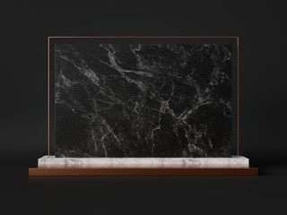 3d render, abstract black marble background with artificial stone texture. Funereal memorial board. Empty podium stage, vacant pedestal, showcase stand, product display blank mockup with copy space