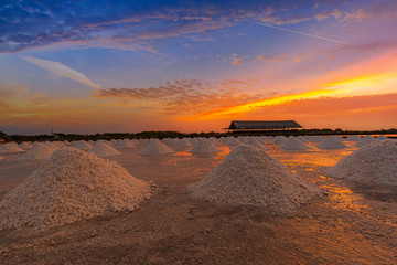 sunset salt farming (Naklua) in the coastal, Phetchaburi provinces of Thailand, Landscape
