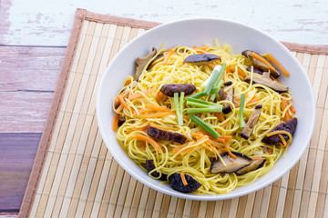 Chiness noodle on white plate