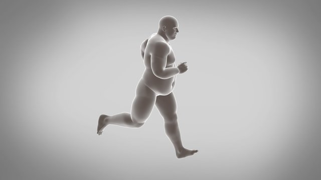 3d render of a running fat man in Gray background. 3d illustration
