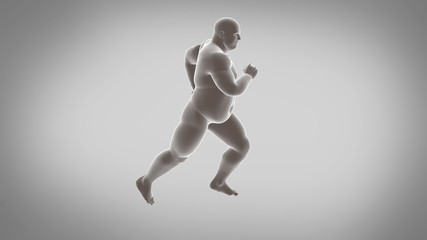 3d render of a running fat man in Gray background. 3d illustration