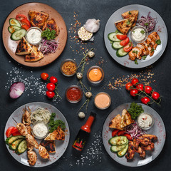 Ingredients collage on dark background