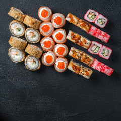 Ingredients collage on dark background