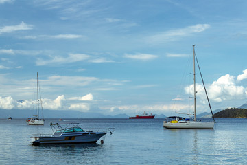 Fototapeta premium Sail boat anchored in Angra dos Reis.