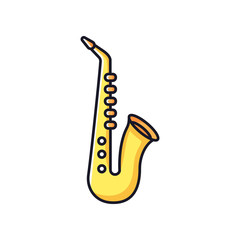 Saxophone RGB color icon. Musical instrument to play blues. Jazz band live performance. Music festival concert and entertainment. Acoustic song and melody. Isolated vector illustration