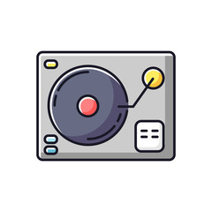Turntablism RGB color icon. DJ equipment for party. Song mixer electronic gear. Club dance music. Console with tonearm for mixing tunes. Play LP vinyl records. Isolated vector illustration
