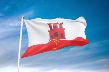 Gibraltar flag waving sky background 3D illustration © Aleks Taurus