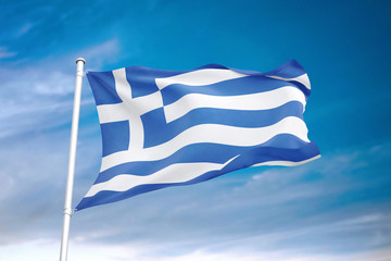 Greece flag waving sky background 3D illustration